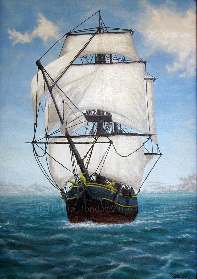 Classic Tall Ship - Oil-on-Canvas by Elena Bondar